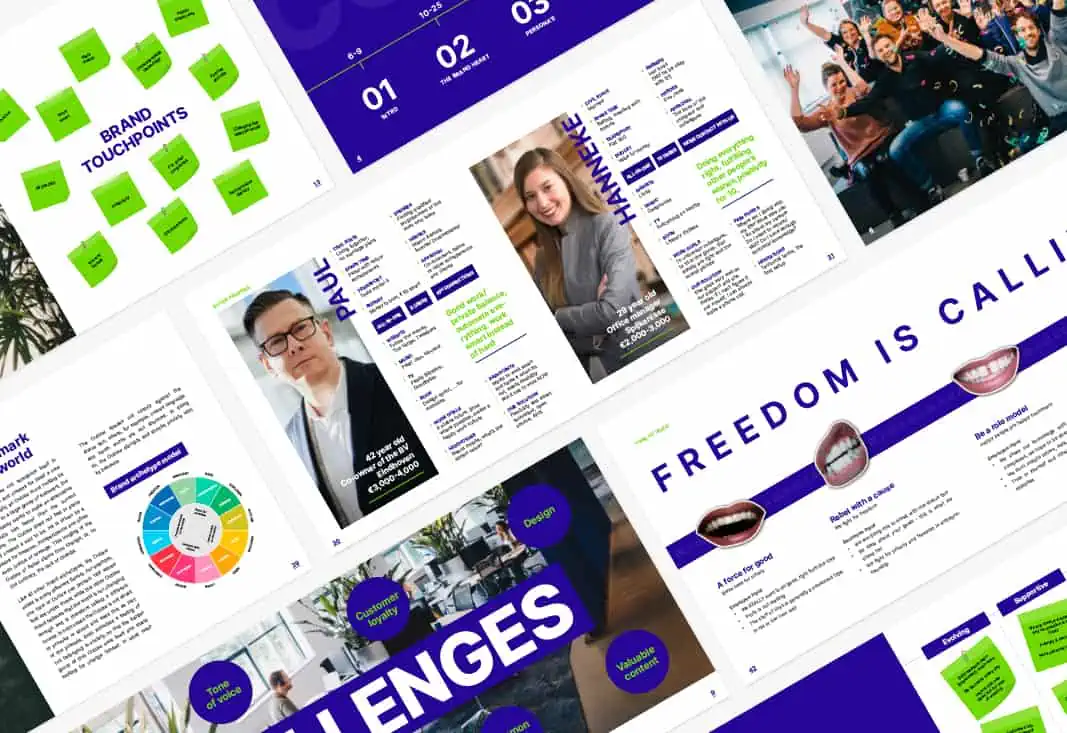 Impressies uit het één van de tussenproducten: het Voys merkstrategie boek.