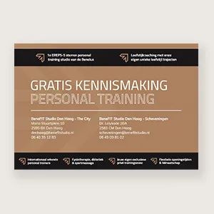 Gratis kennismakings kaart BeneFIT Studio in koper met 2 zwarte banden. Door Fitbrand