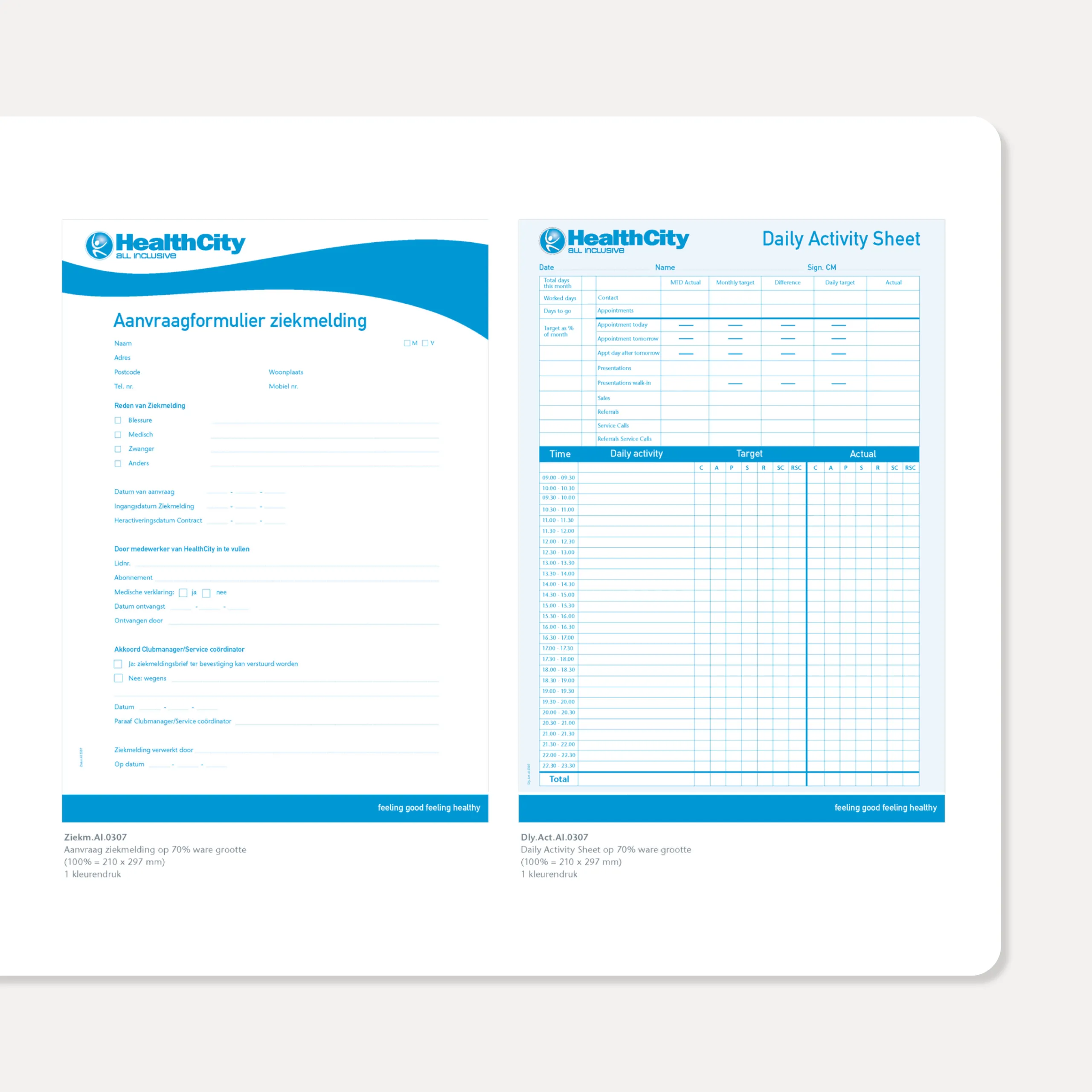 Aanvraagformulier ziekmelding en Daily Activity Sheet voor de clubadministratie, ontwerp door Peter van der Steege