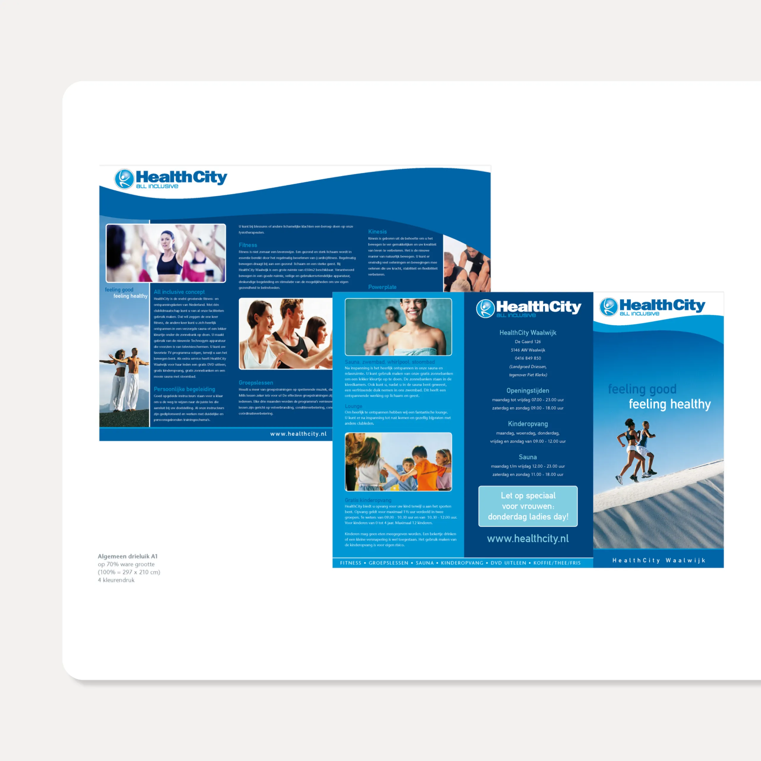 Algemene clubfolder en clubspecifieke flyer van HealthCity All inclusive, ontwerp door Peter van der Steege