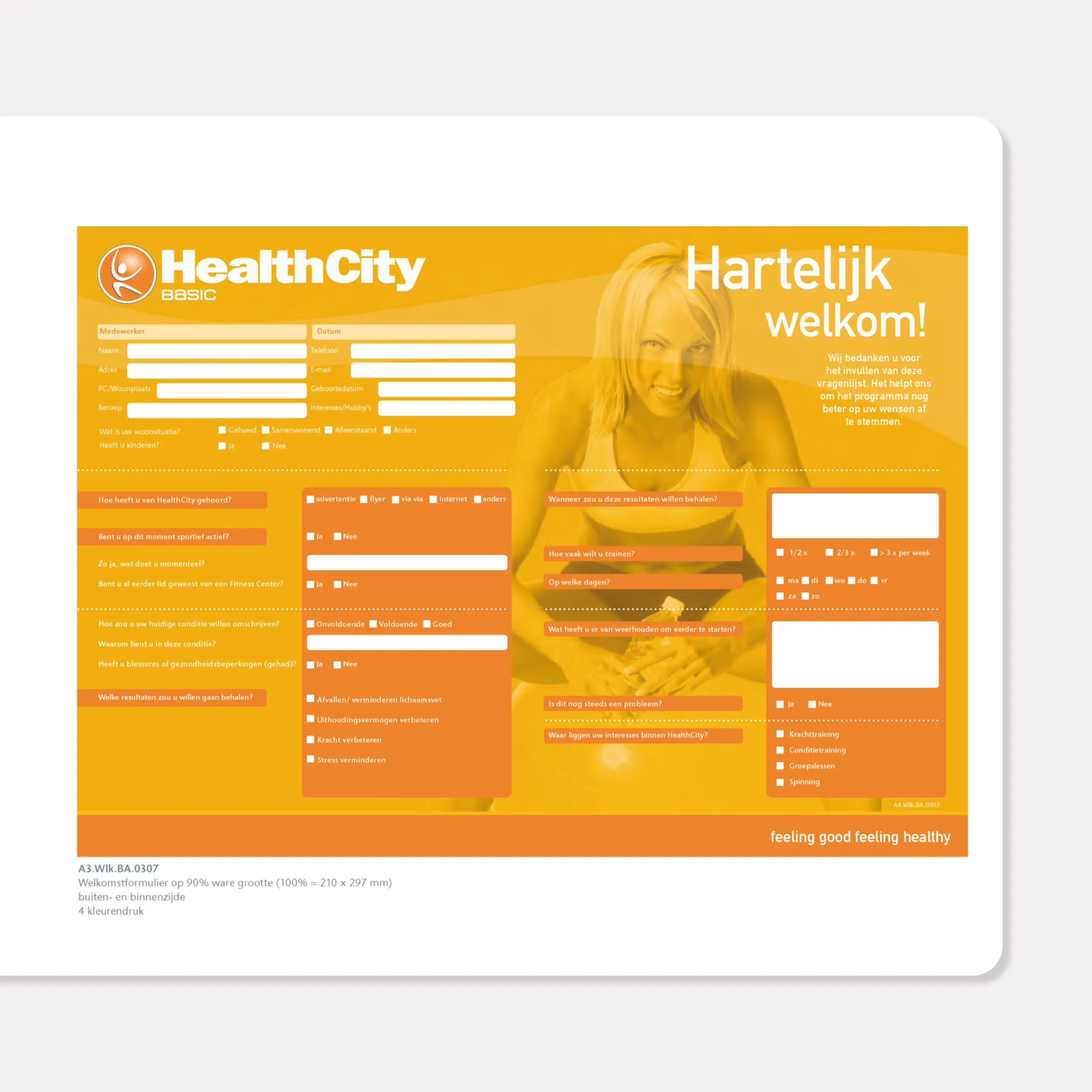 Welkomstformulier A3 van HealthCity Basic in oranje, ontwerp door Peter van der Steege