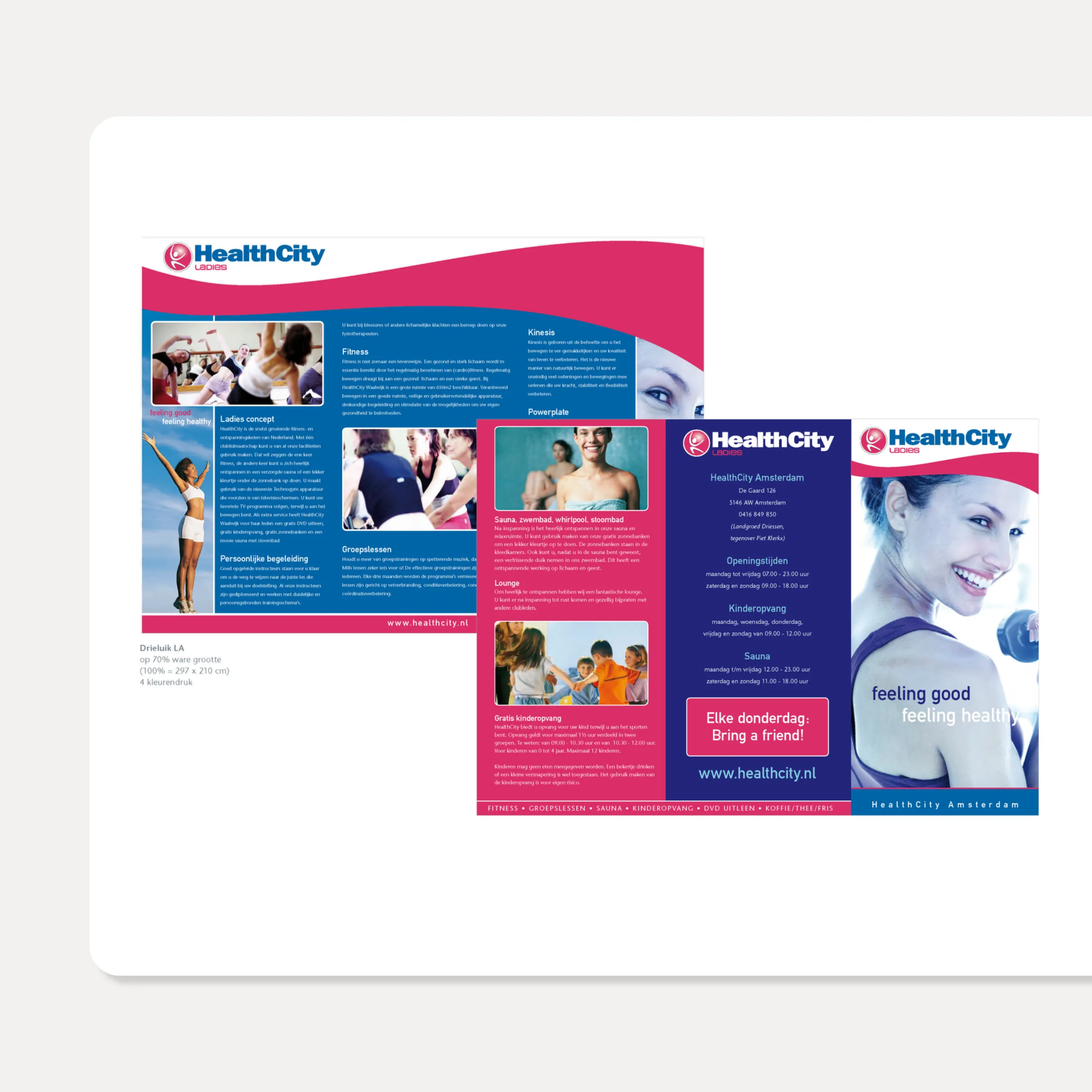 Clubfolder en flyers van HealthCity Ladies in roze, ontwerp door Peter van der Steege