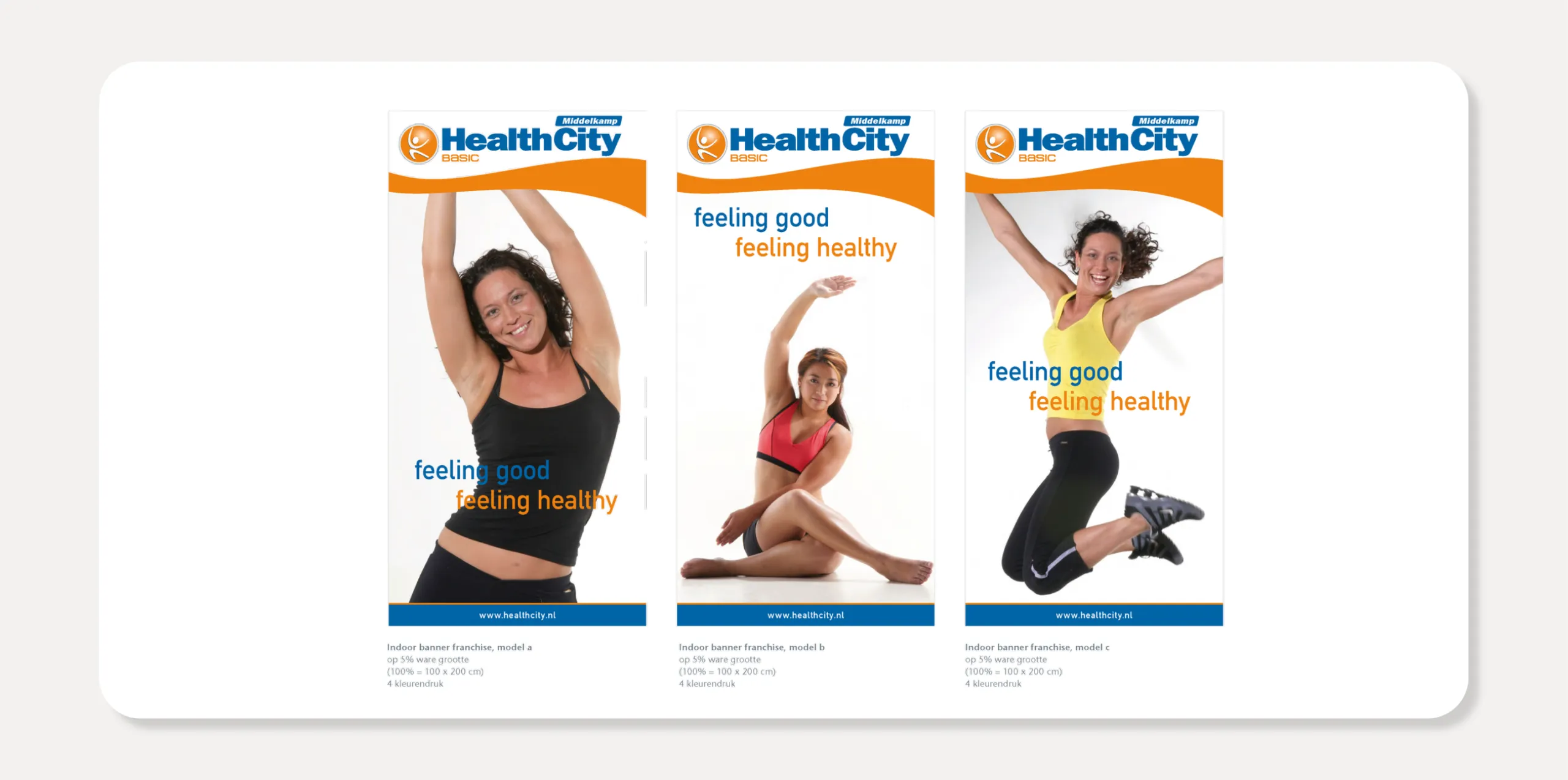 Drie indoor banners voor de franchiseclubs van HealthCity Basic, ontwerp door Peter van der Steege
