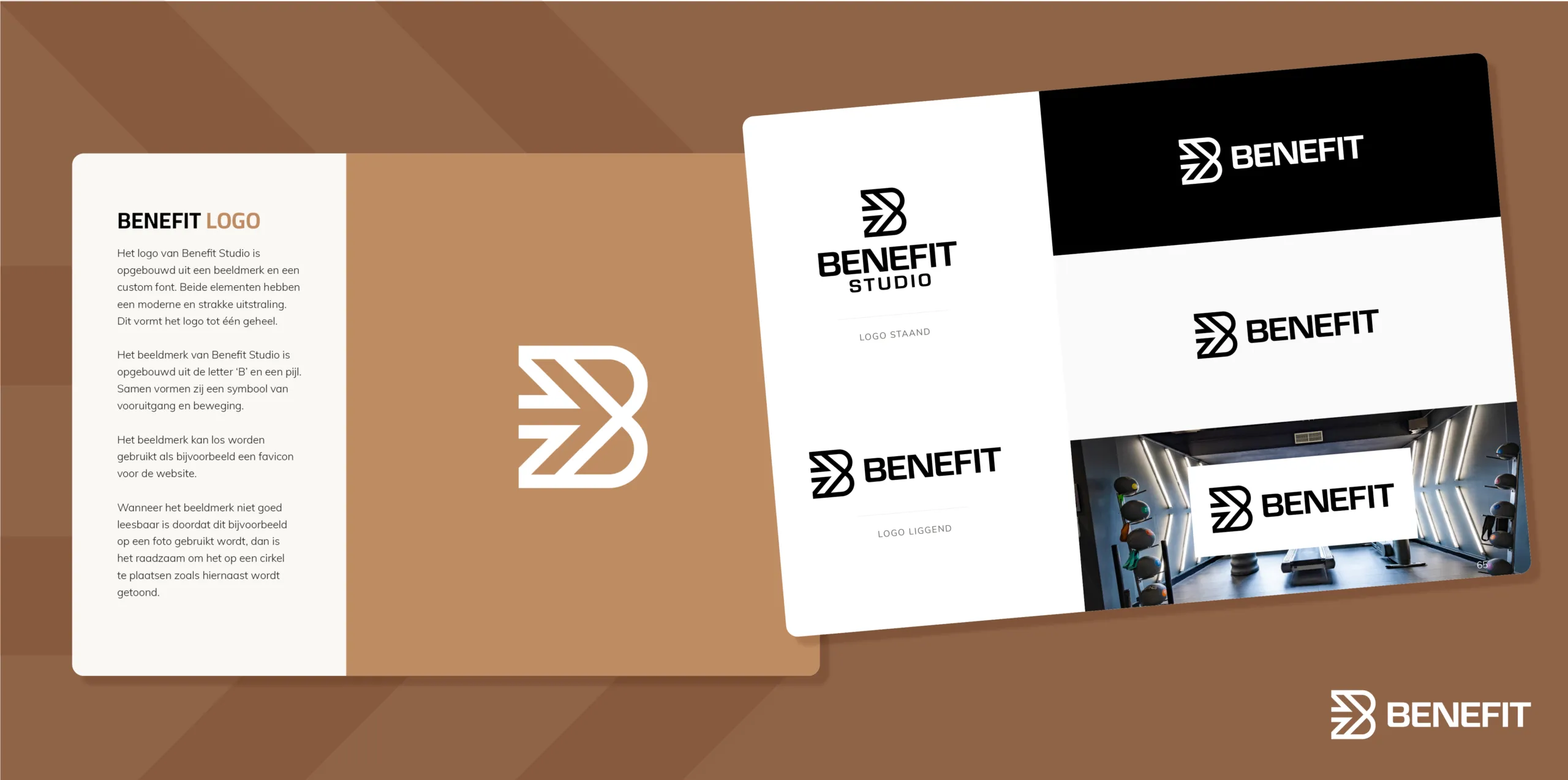 overzicht van de teamguide van Benefit Studio met uitleg van het logo - door Fitbrand
