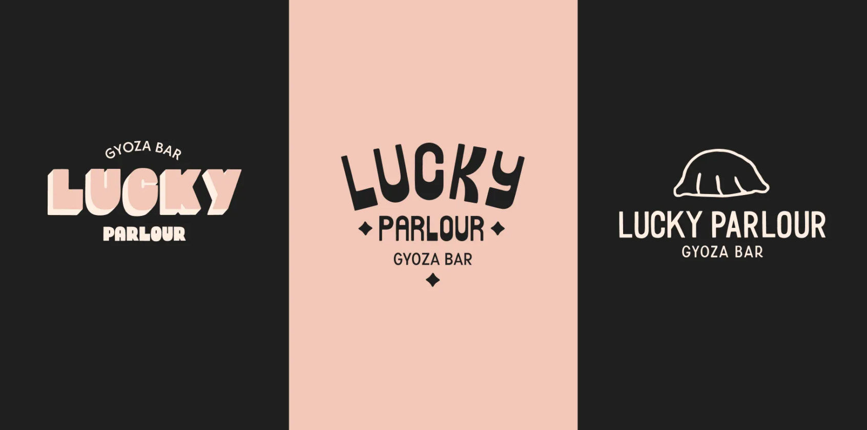 logo laten ontwerpen: drie uitwerkingen van het beeldmerk van Lucky Parlor naast elkaar