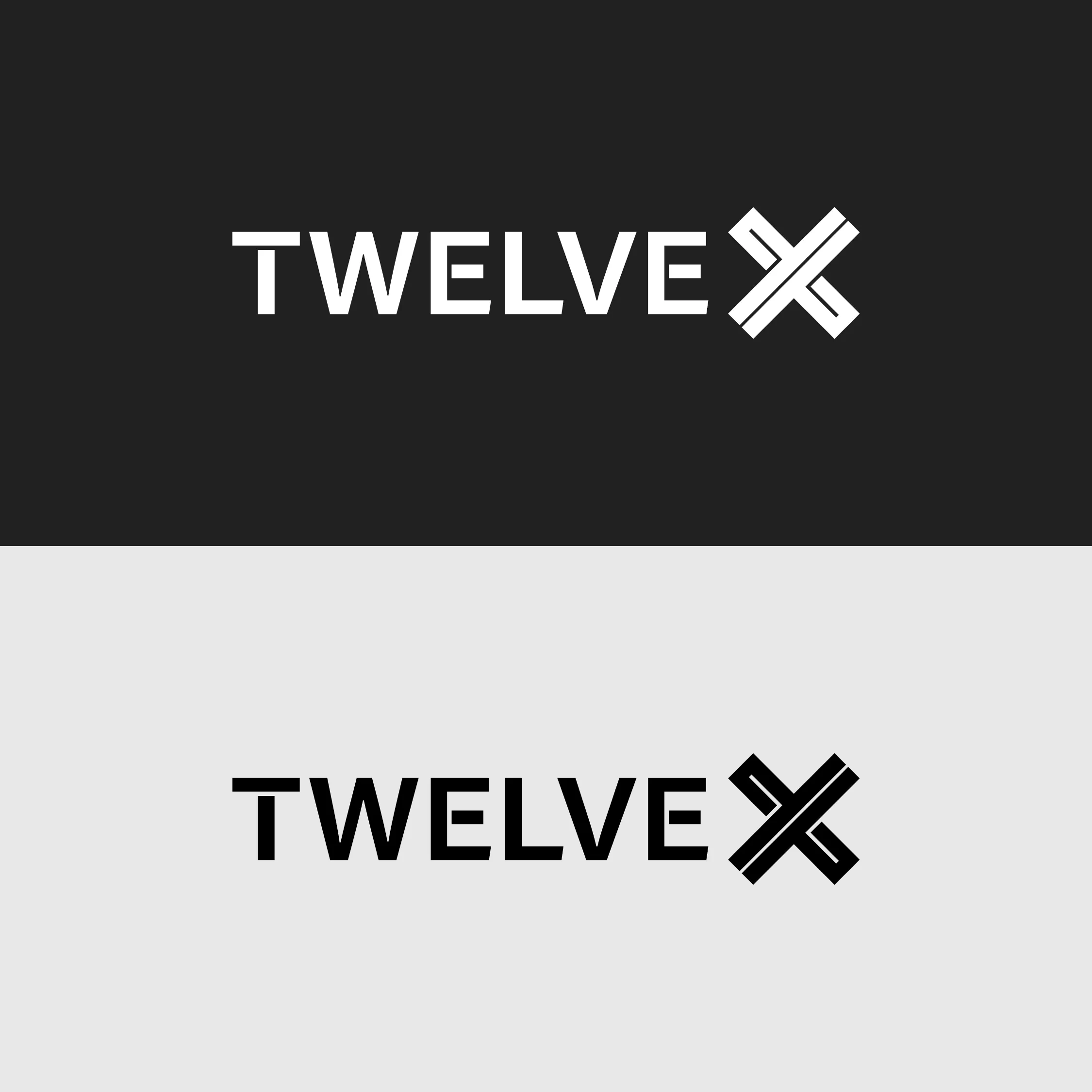 Logo van TwelveX in wit op donker en in zwart op lichtgrijs